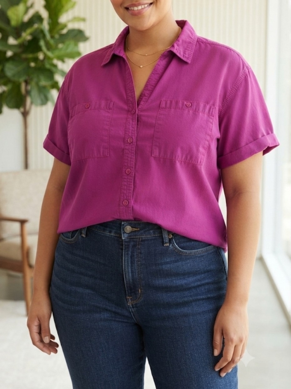 Venezia Magenta Short-Sleeve Button-Down Shirt